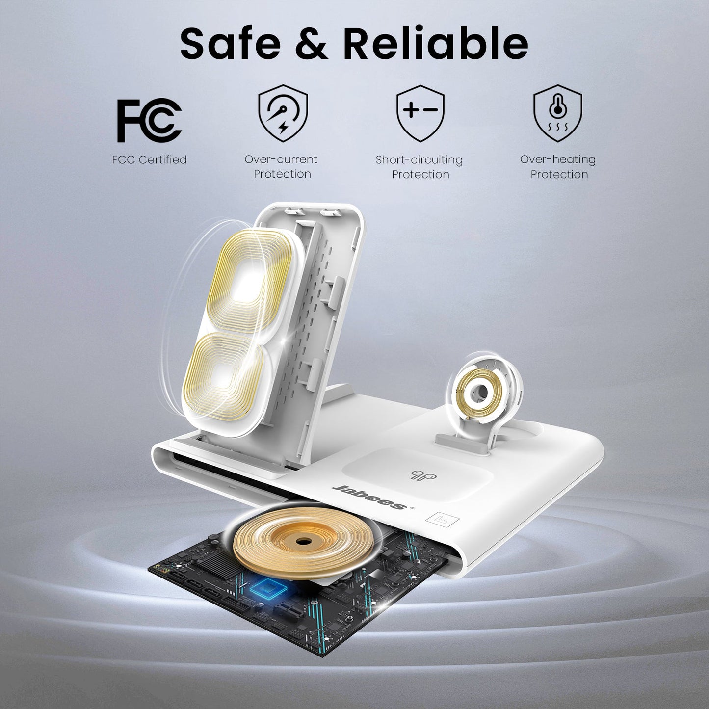 PowerGlow - Jabees PowerGlow 4-In-1 Foldable Wireless Charging Station with LED Night Light