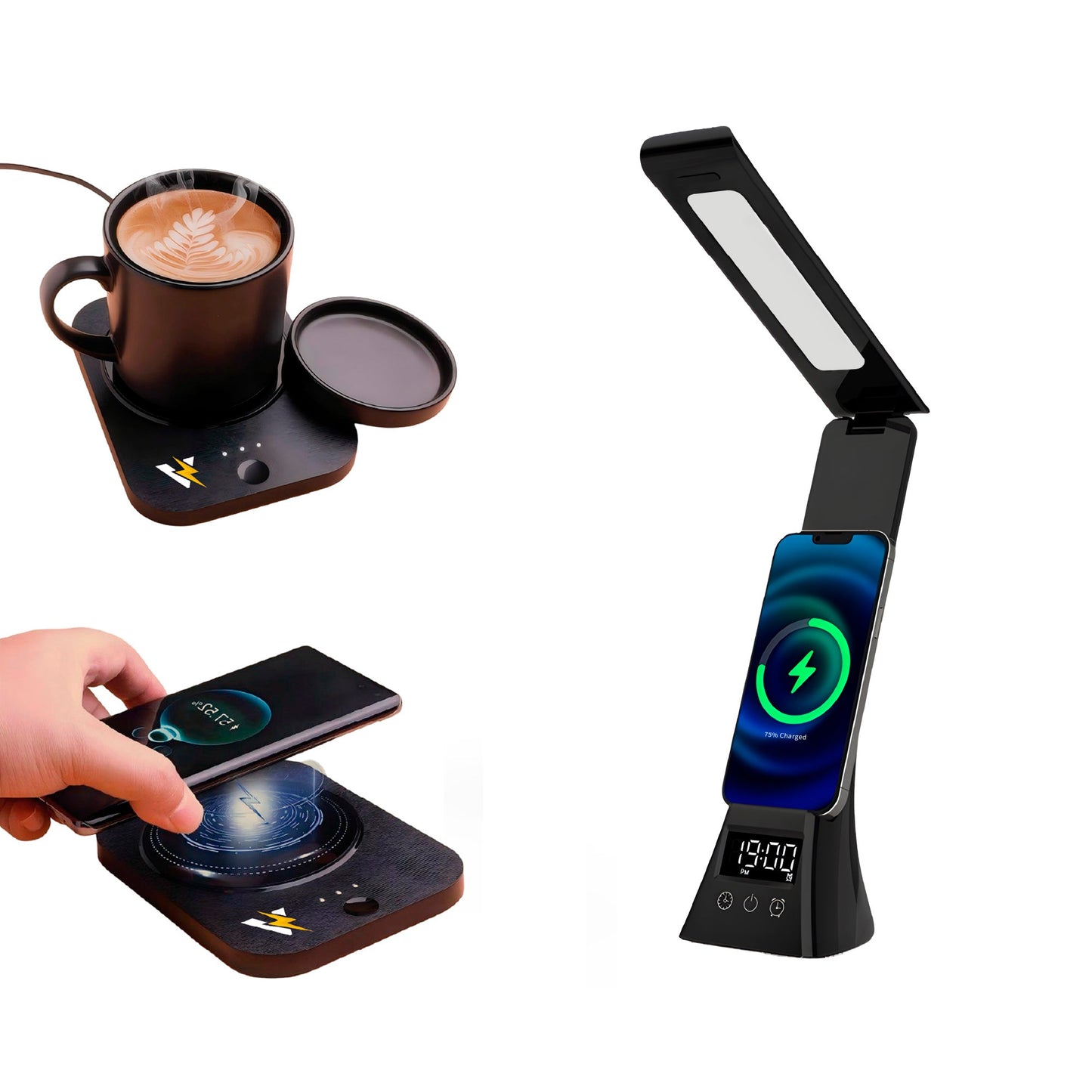 The Modern Workspace Productivity Bundle: Pursonic 3-in-1 LED Desk Lamp + Sip & Charge Wireless & Mug Warmer